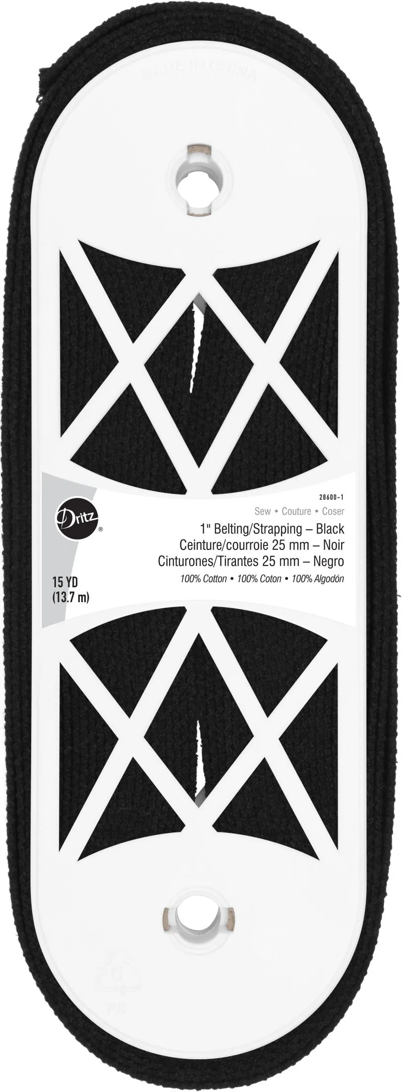 Dritz 28600-1 sangle coton noire 25 mm 13,7 m