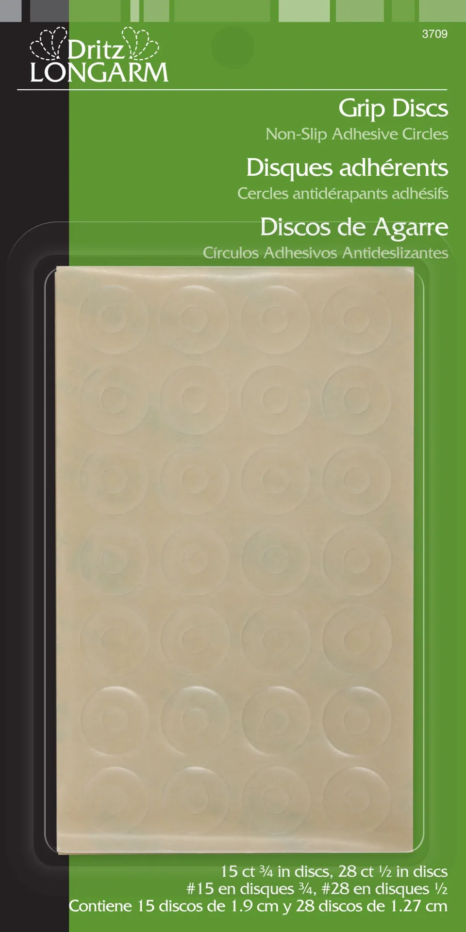 Dritz 3709 pastilles grip transparentes 43 pc règle