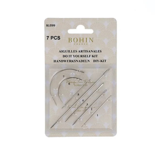 Bohin Aiguilles Kit artisanal 7 aiguilles cuir toile acier nickelé