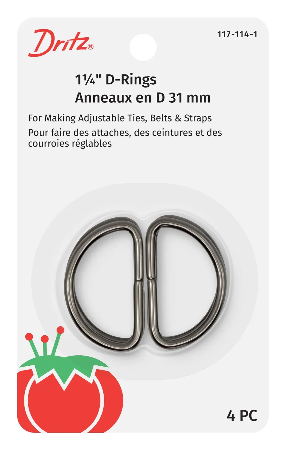 Dritz Fasteners Anneaux en D 1-1/4" Noir x4 sangle 32 mm