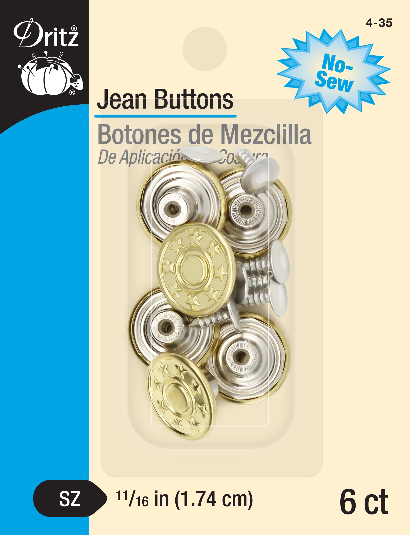 Dritz Jean Buttons bouton jean laiton antique x6 sans couture