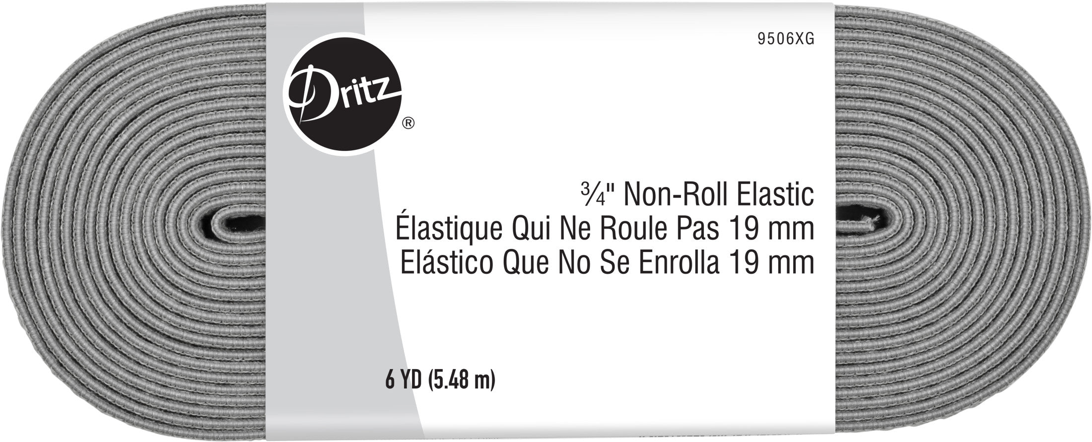 Dritz élastique gris 19 mm non-roule 5,5 m