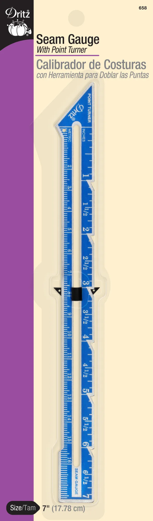 Dritz 658 Jauge couture métal 18 cm avec retourne-pointe