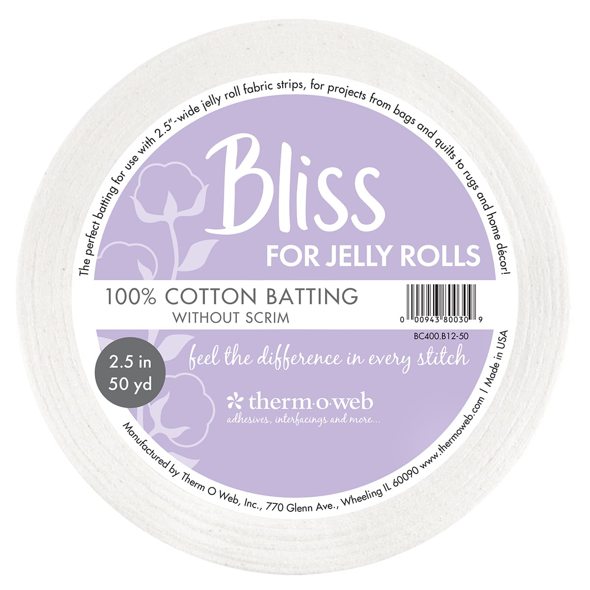 HeatnBond Bliss molleton coton Jelly Roll 2.5 in 50 yd
