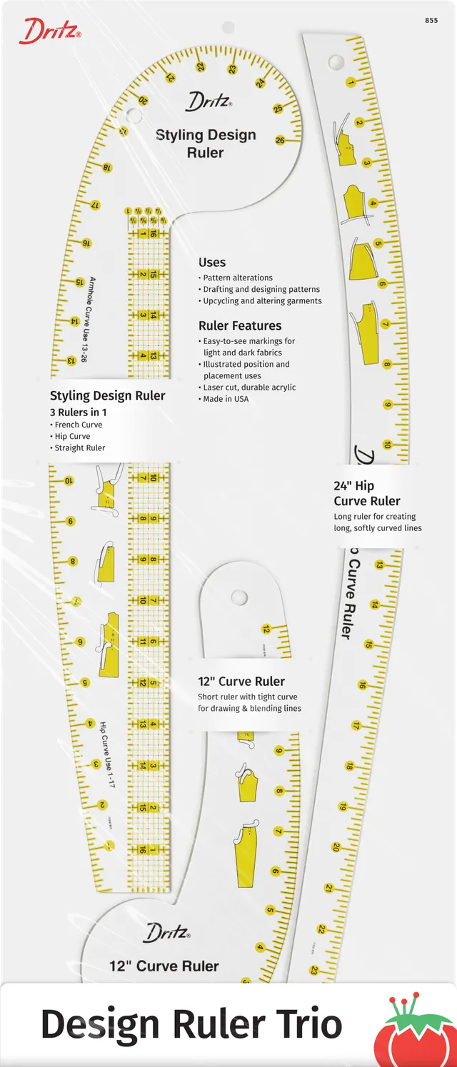 Dritz Design Ruler Trio règles couture transparentes lot 3 patronage