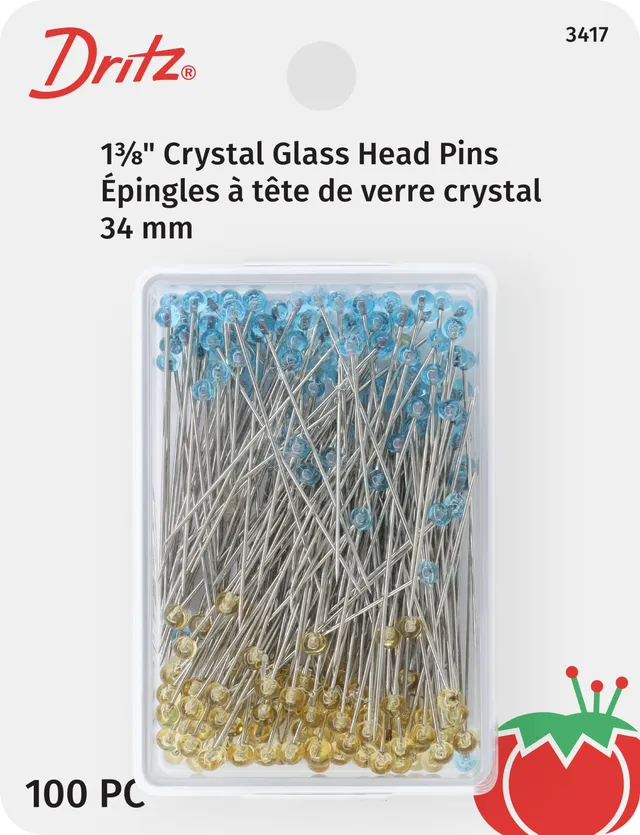 Dritz Crystal épingles tête verre bleu jaune 100 pc