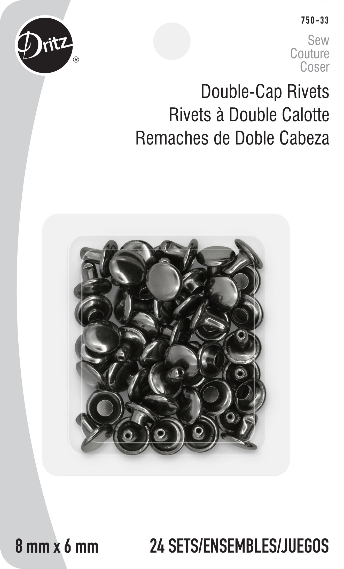 Dritz Double-Cap rivets laiton brossé 8 mm x24