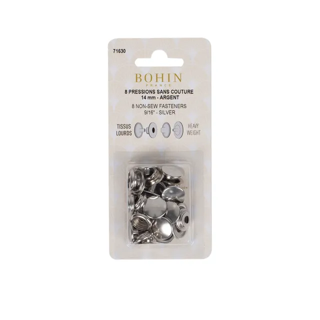 Bohin Boutons et pressions sans couture 14 mm argent x8