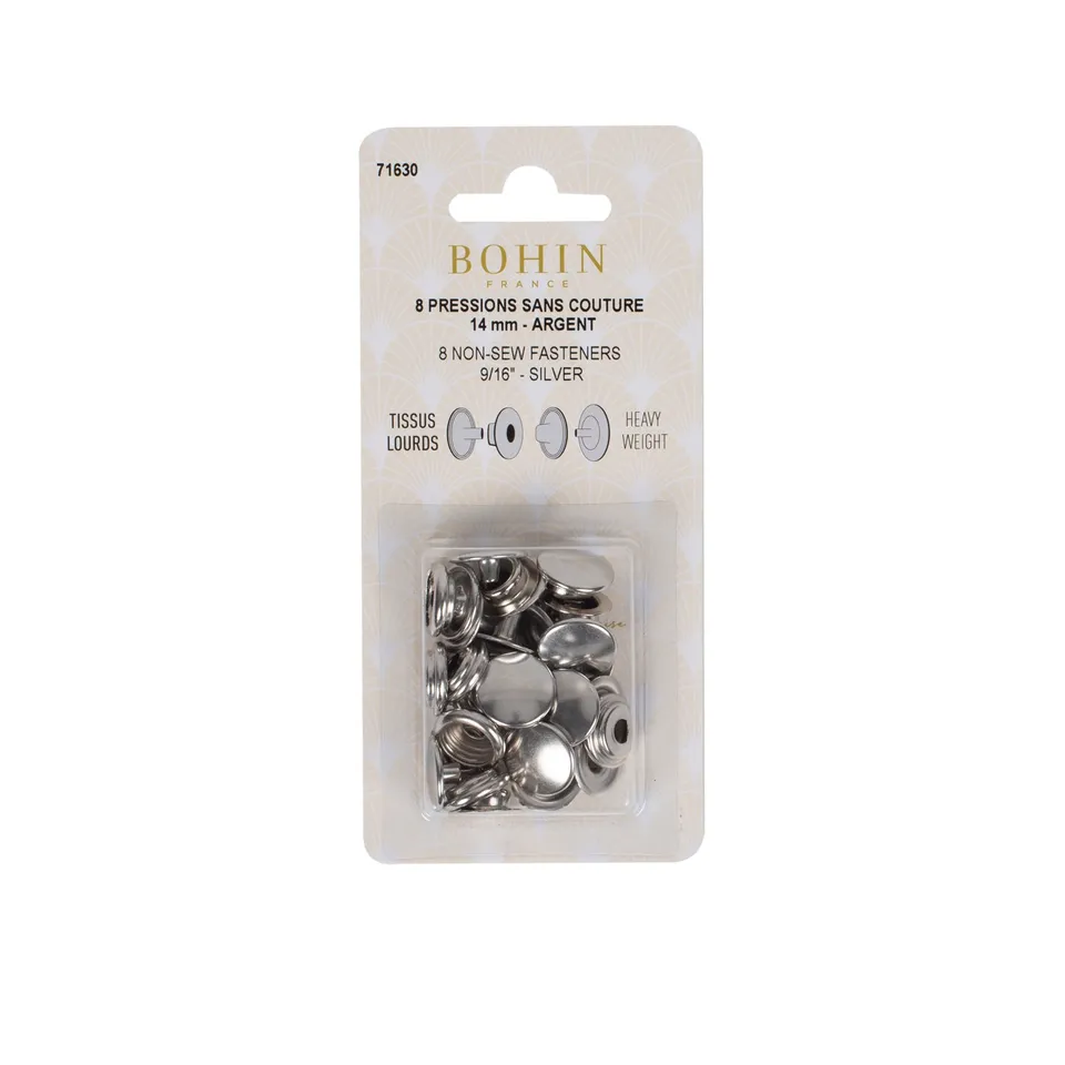 Bohin Boutons et pressions sans couture 14 mm argent x8