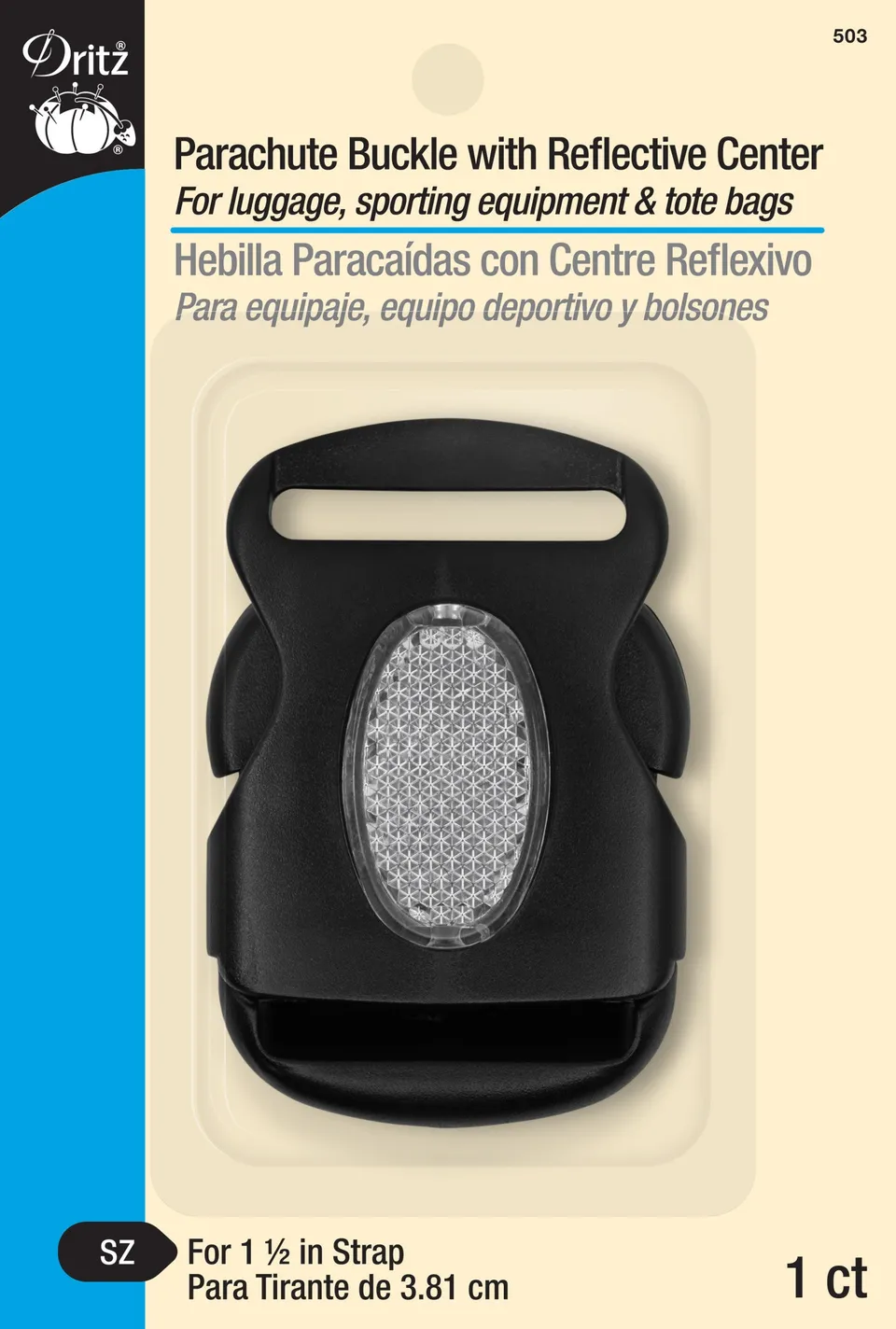 Dritz boucle parachute réfléchissante noire 38 mm sangle