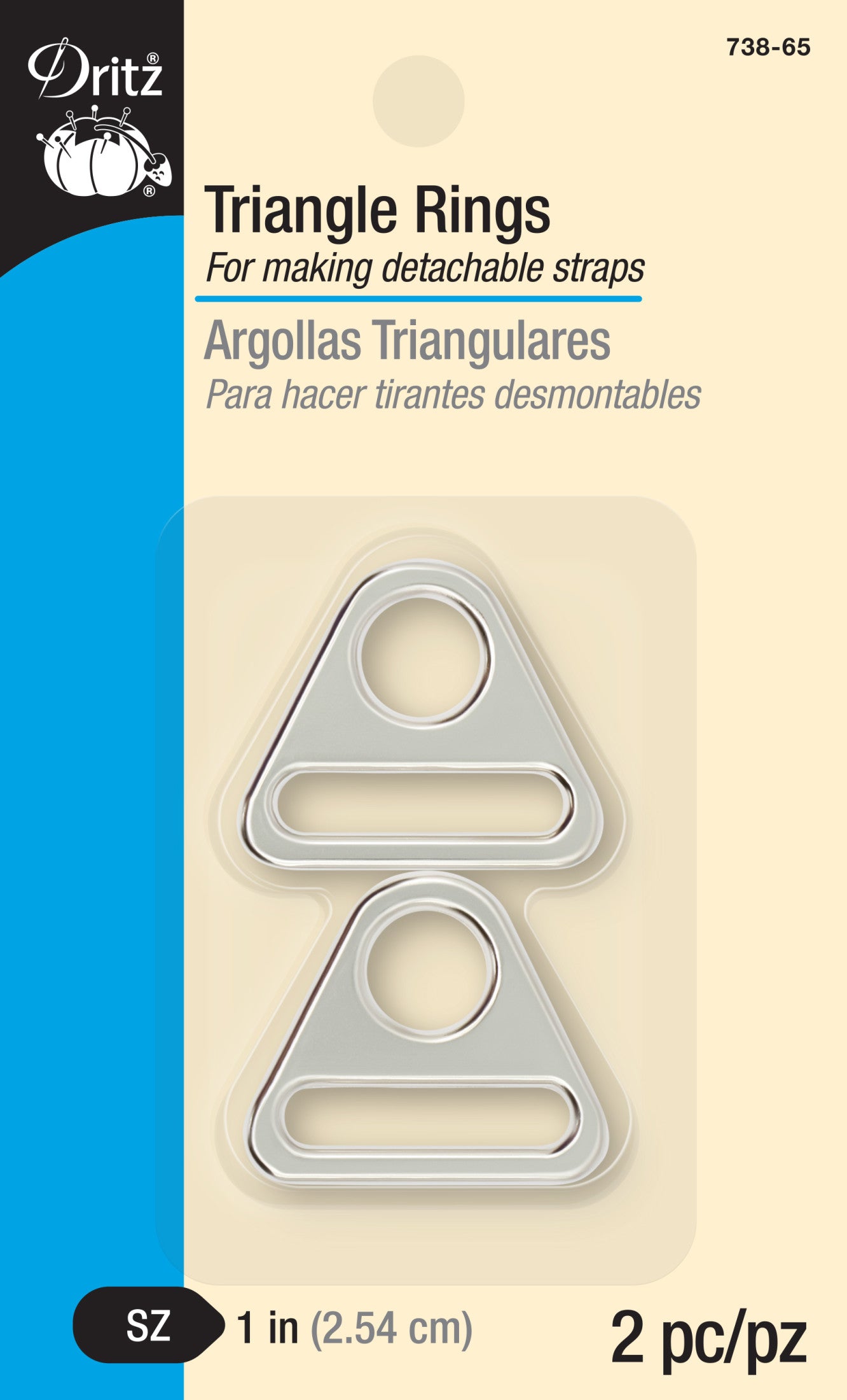 Dritz Fasteners 738-65 anneaux triangle nickel 2 pc