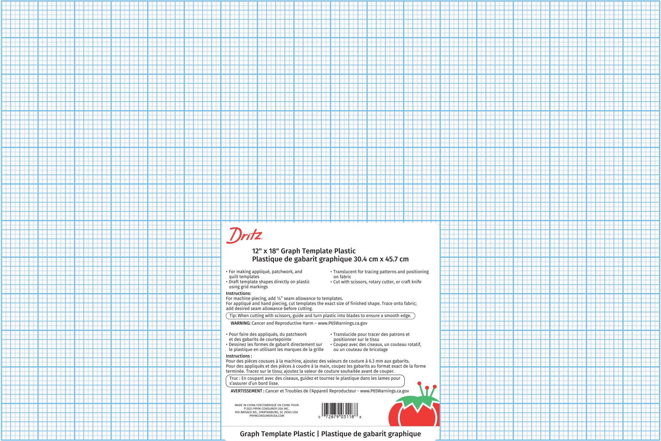 Dritz Marking Gabarit Plastique Quadrillé 12x18" appliqué