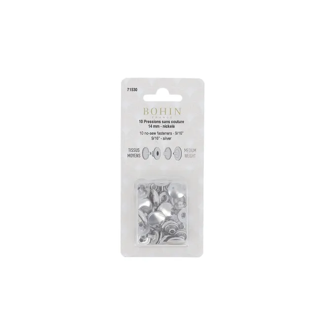 Bohin Boutons pressions sans couture 14 mm bouton pression argent lot 10