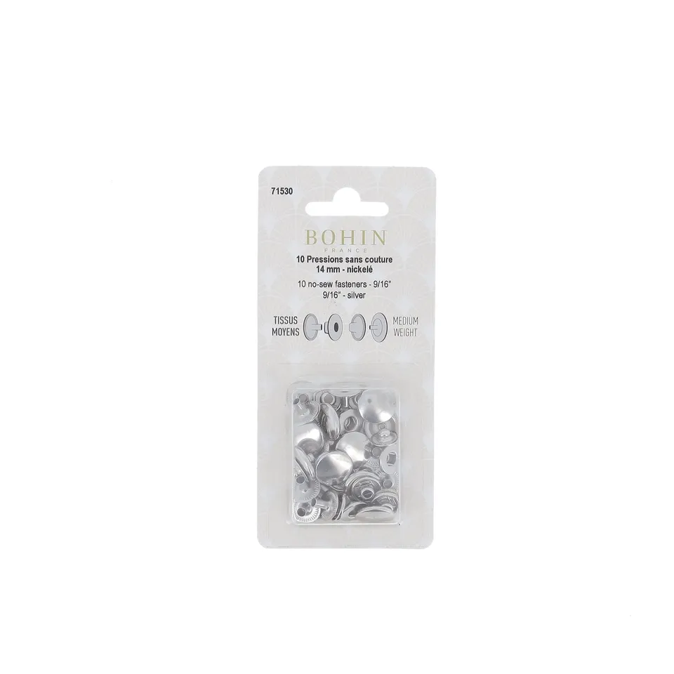 Bohin Boutons pressions sans couture 14 mm bouton pression argent lot 10
