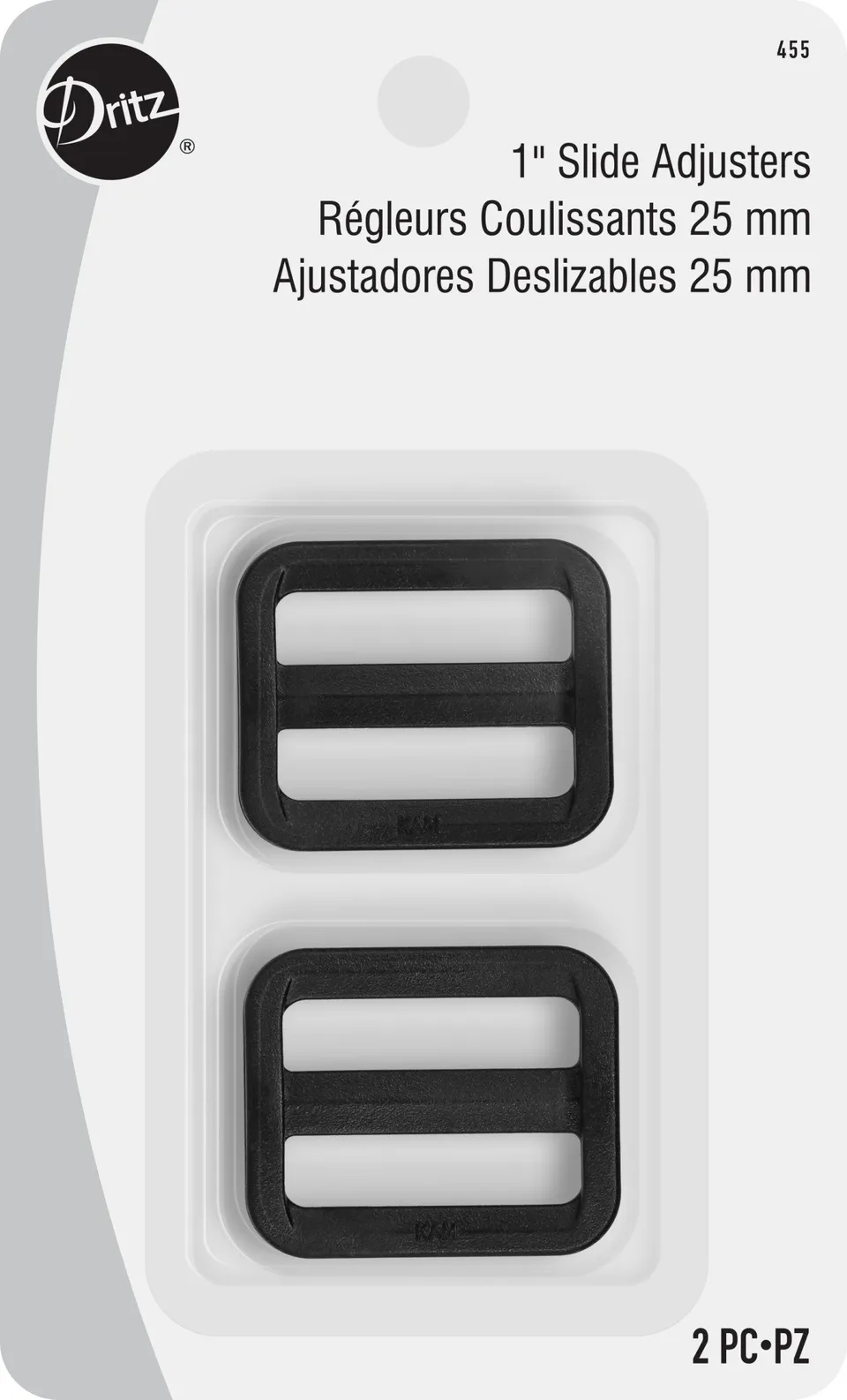 Dritz 455 boucle réglable sangle 25 mm noir 2 pcs plastique