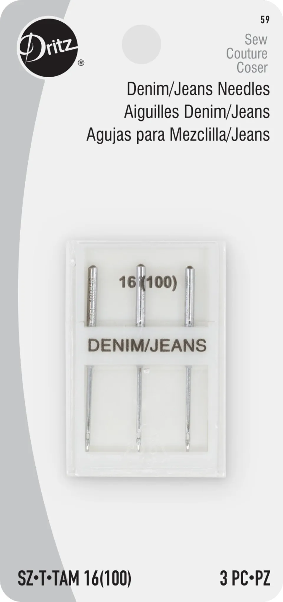 Dritz 59 aiguilles machine jean 100/16 3 pièces