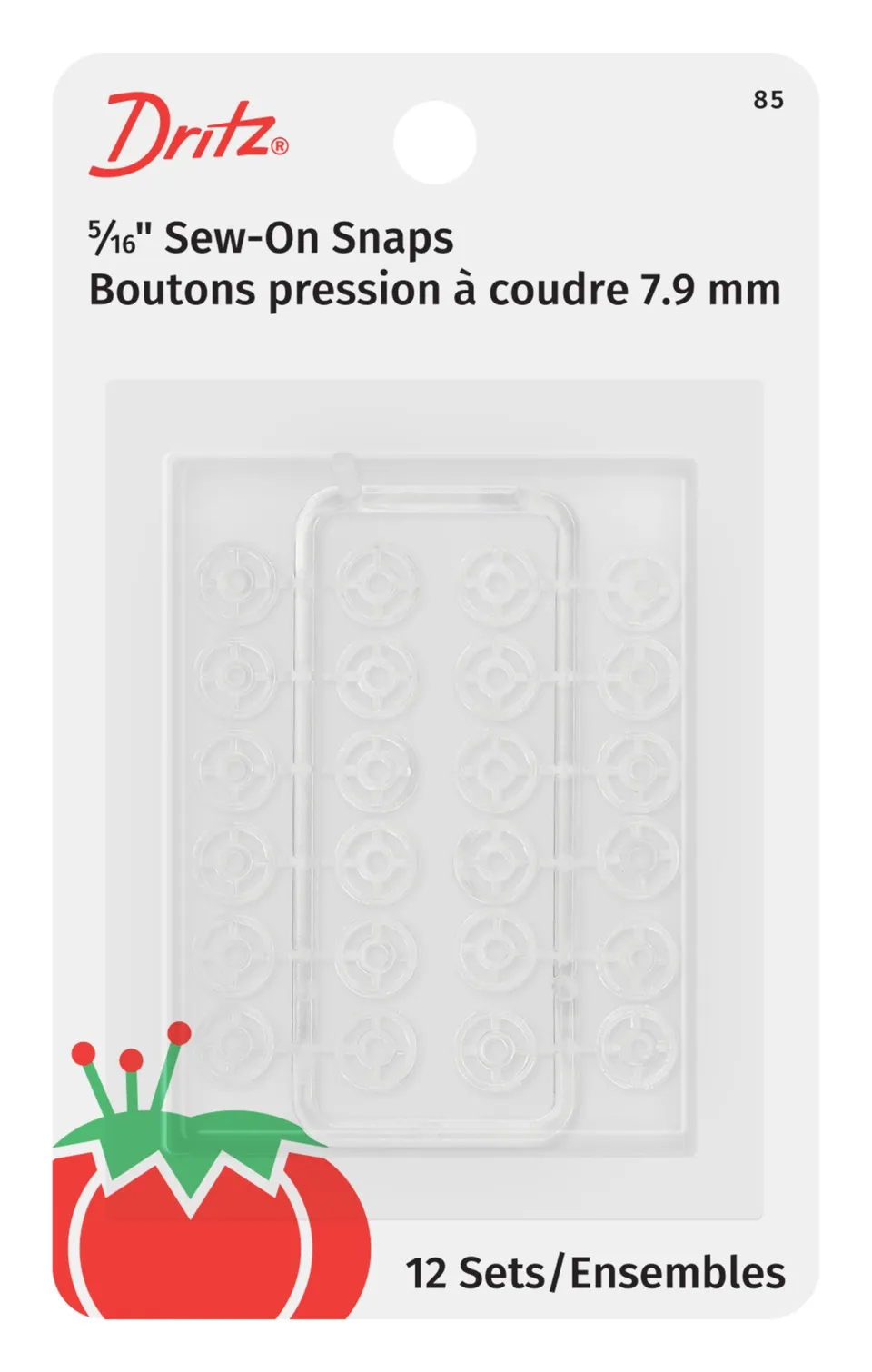 Dritz 85 boutons pression à coudre transparent 8 mm x12