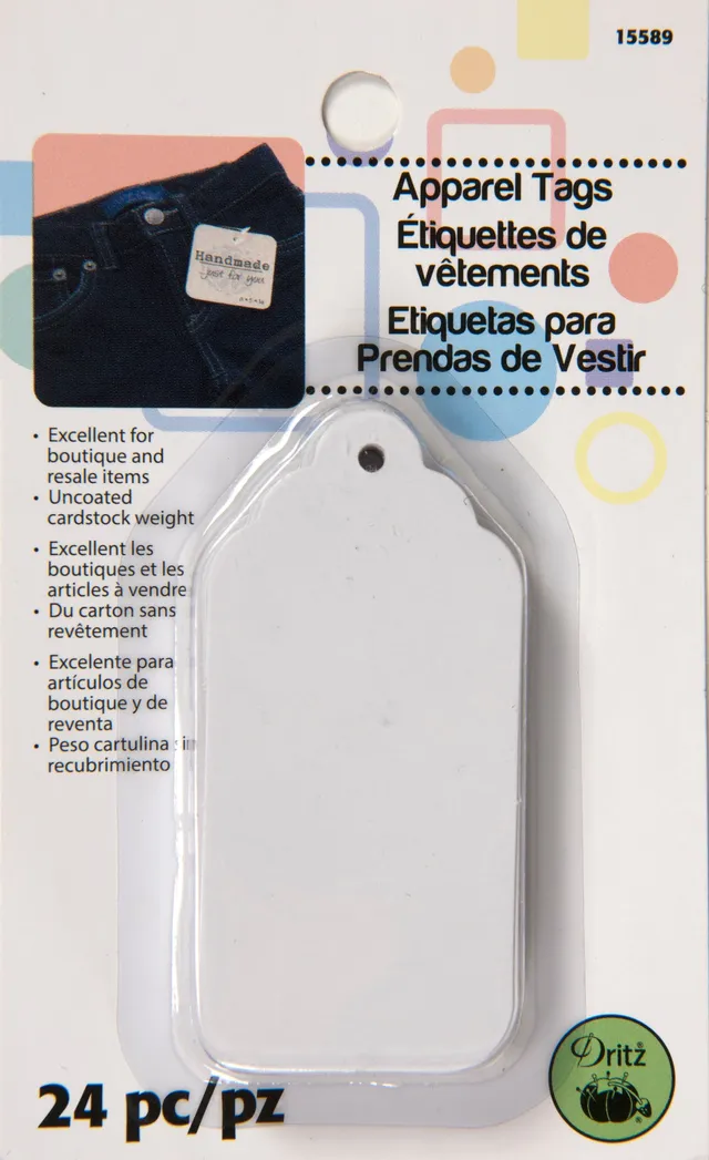 Dritz Étiquettes Vêtements Rectangulaires Carton x24 Blanc