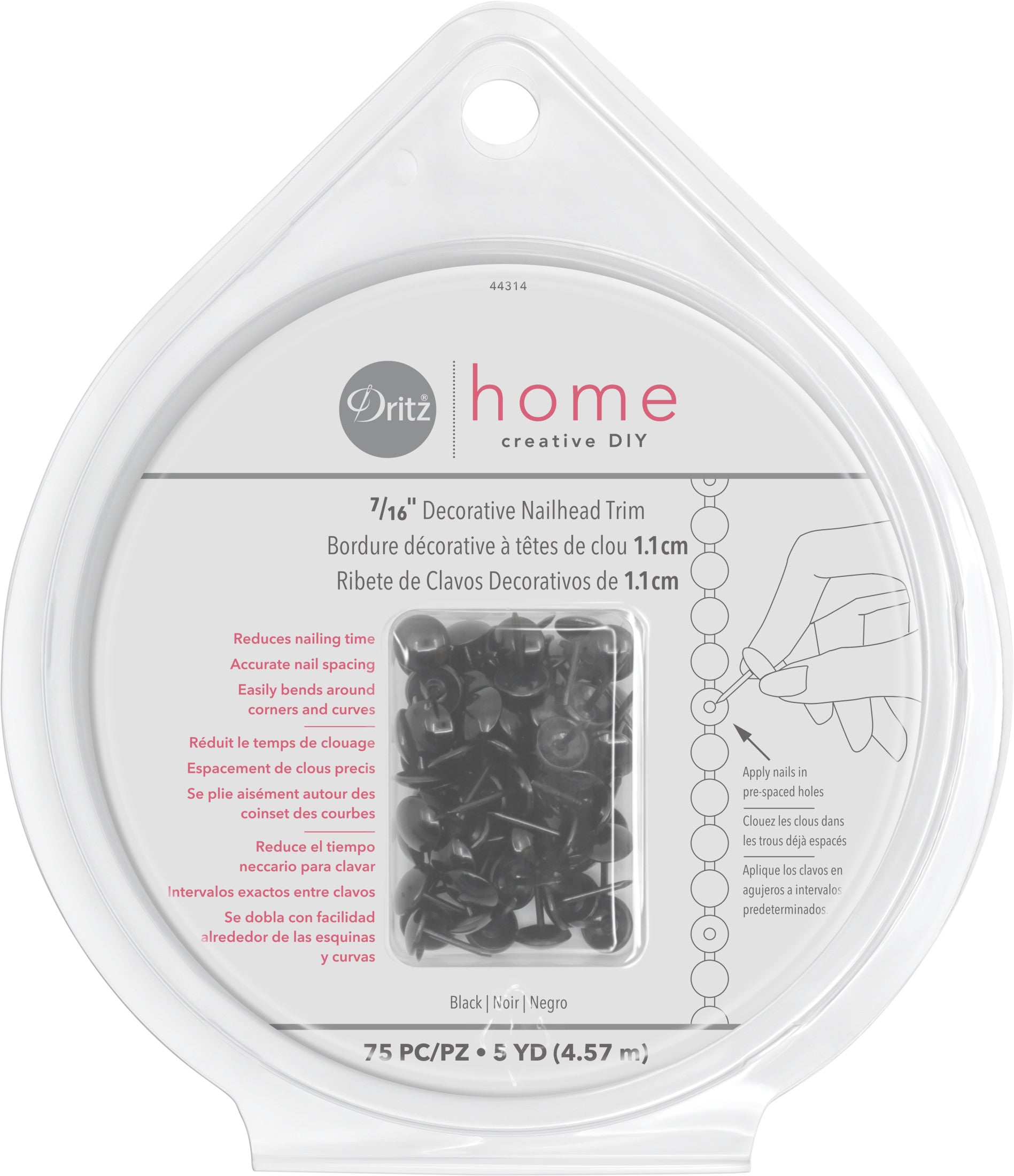 Dritz galon clous tapissier noirs 7/16" 75 pcs