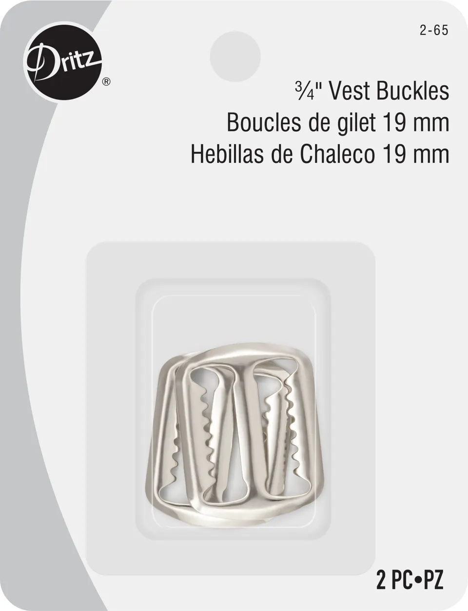 Dritz Fasteners boucles gilet nickel 19 mm 2 pièces