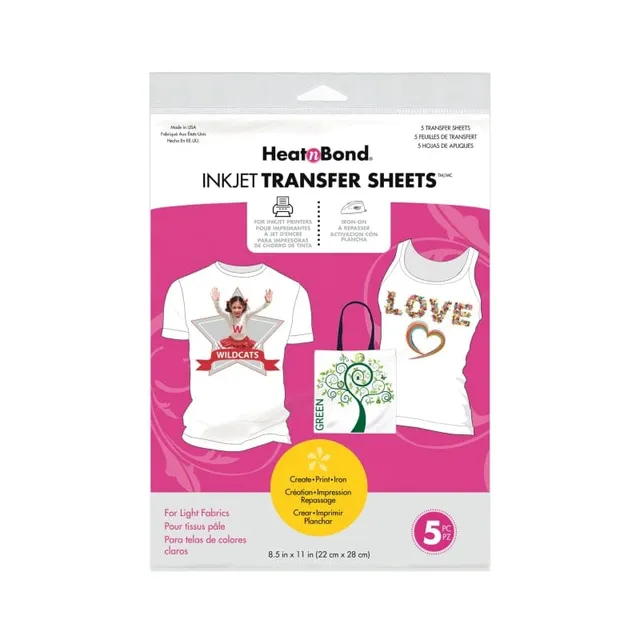 HeatnBond transfert tissu clair inkjet A4 lot 5