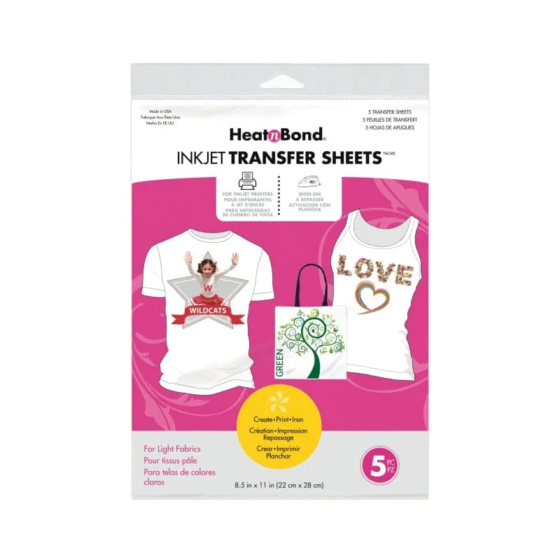 HeatnBond transfert tissu clair inkjet A4 lot 5