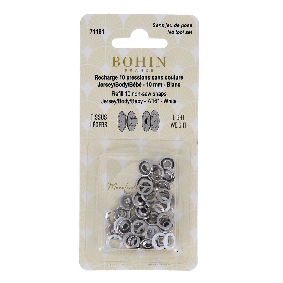 Bohin Boutons et pressions Pressions sans couture enfant 10/12 mm