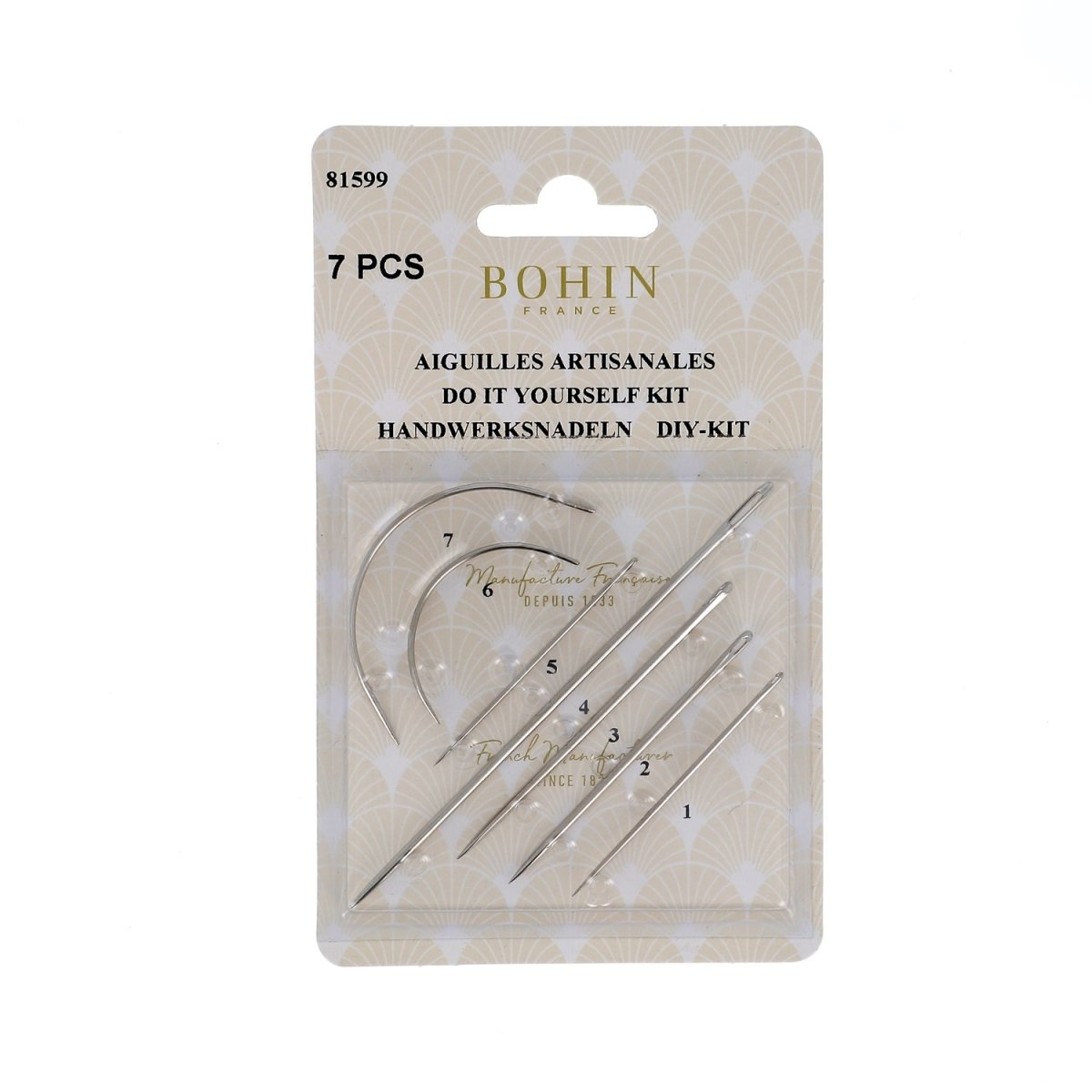 Bohin Aiguilles Kit artisanal 7 aiguilles cuir toile acier nickelé