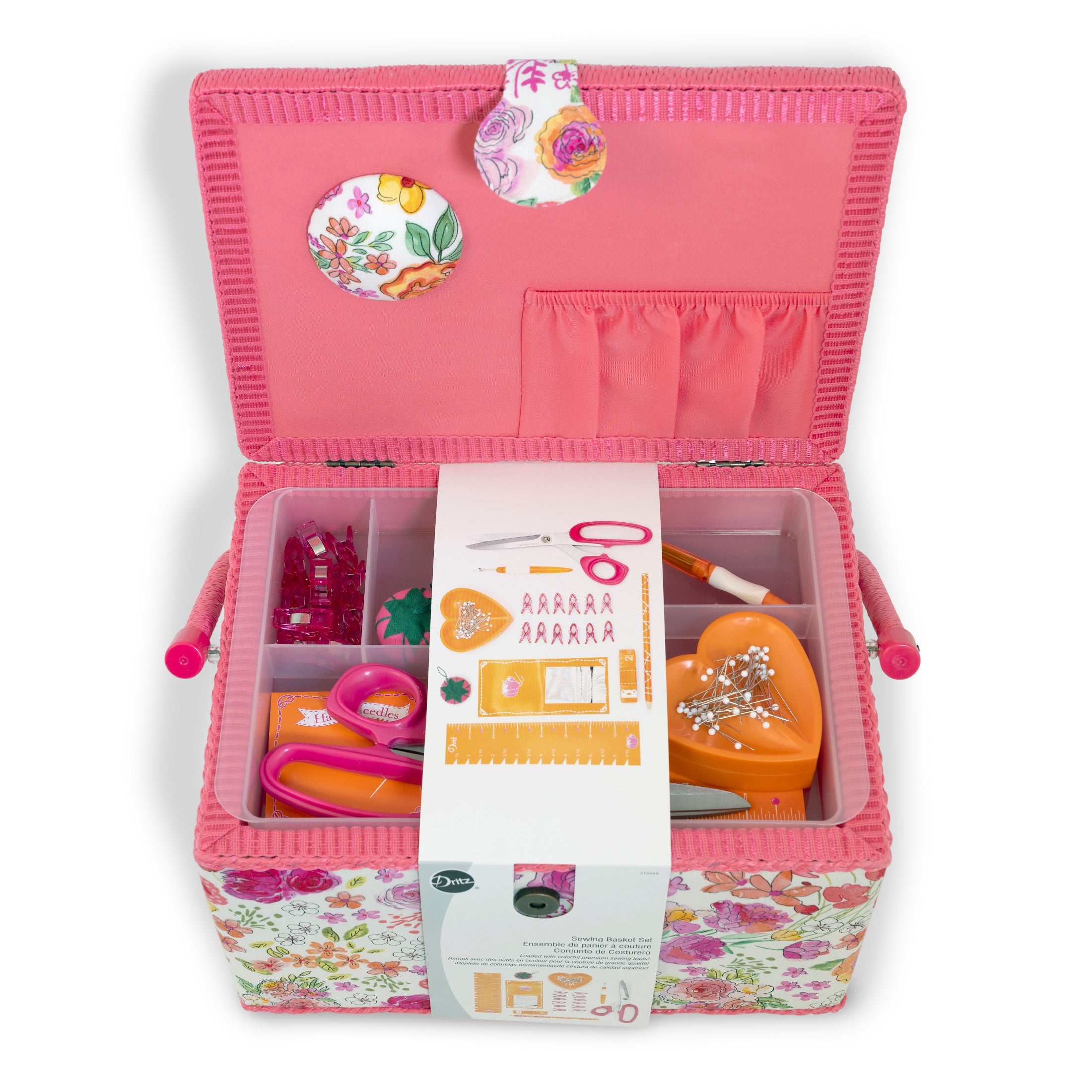 Dritz Sewing Baskets panier couture large rose orange lot
