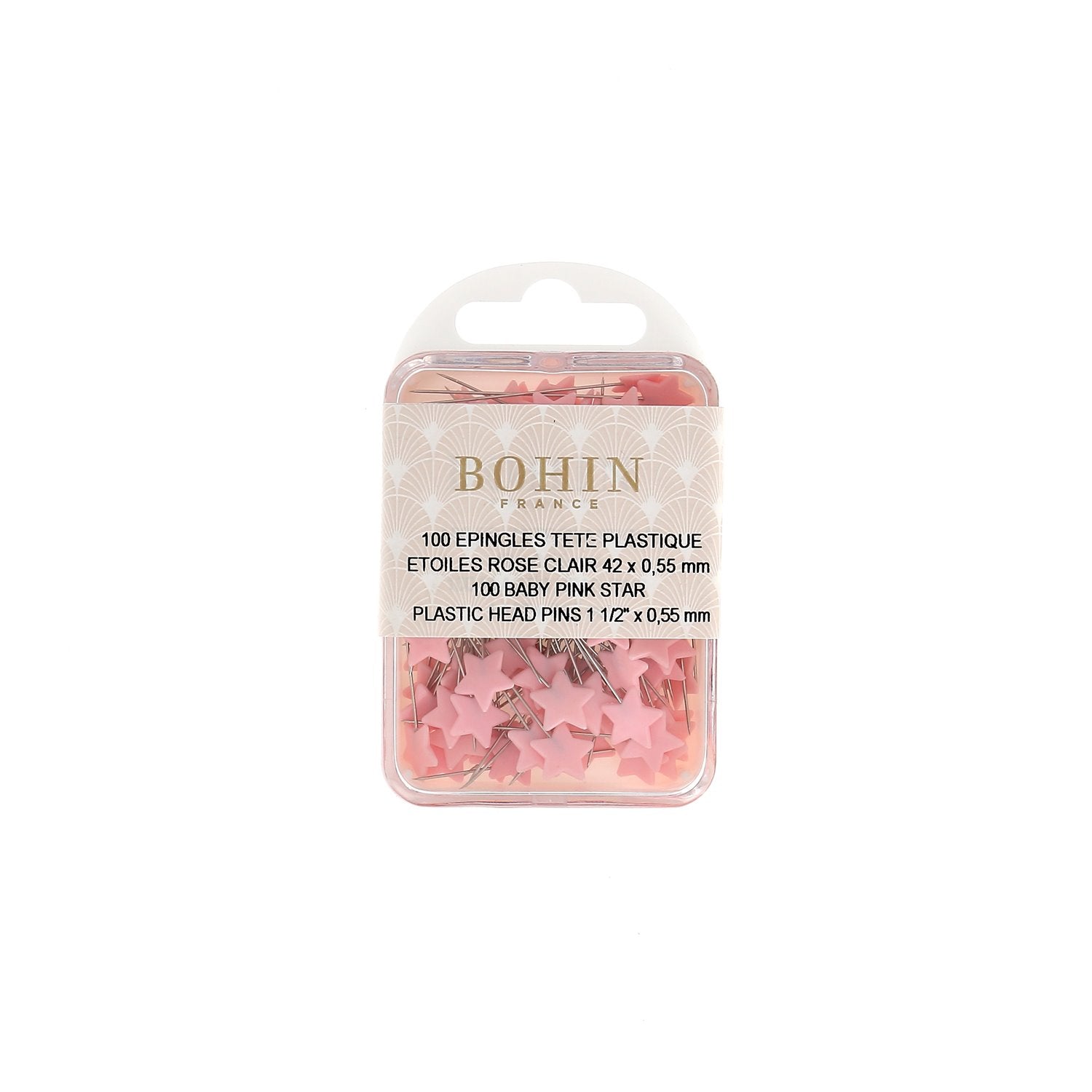 Bohin Épingles tête plastique rose Pastilles fuchsia boîte 100