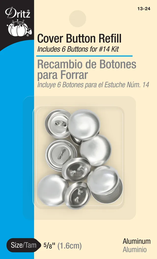 Dritz Recharge Boutons à Recouvrir 15 mm Argent Tissu