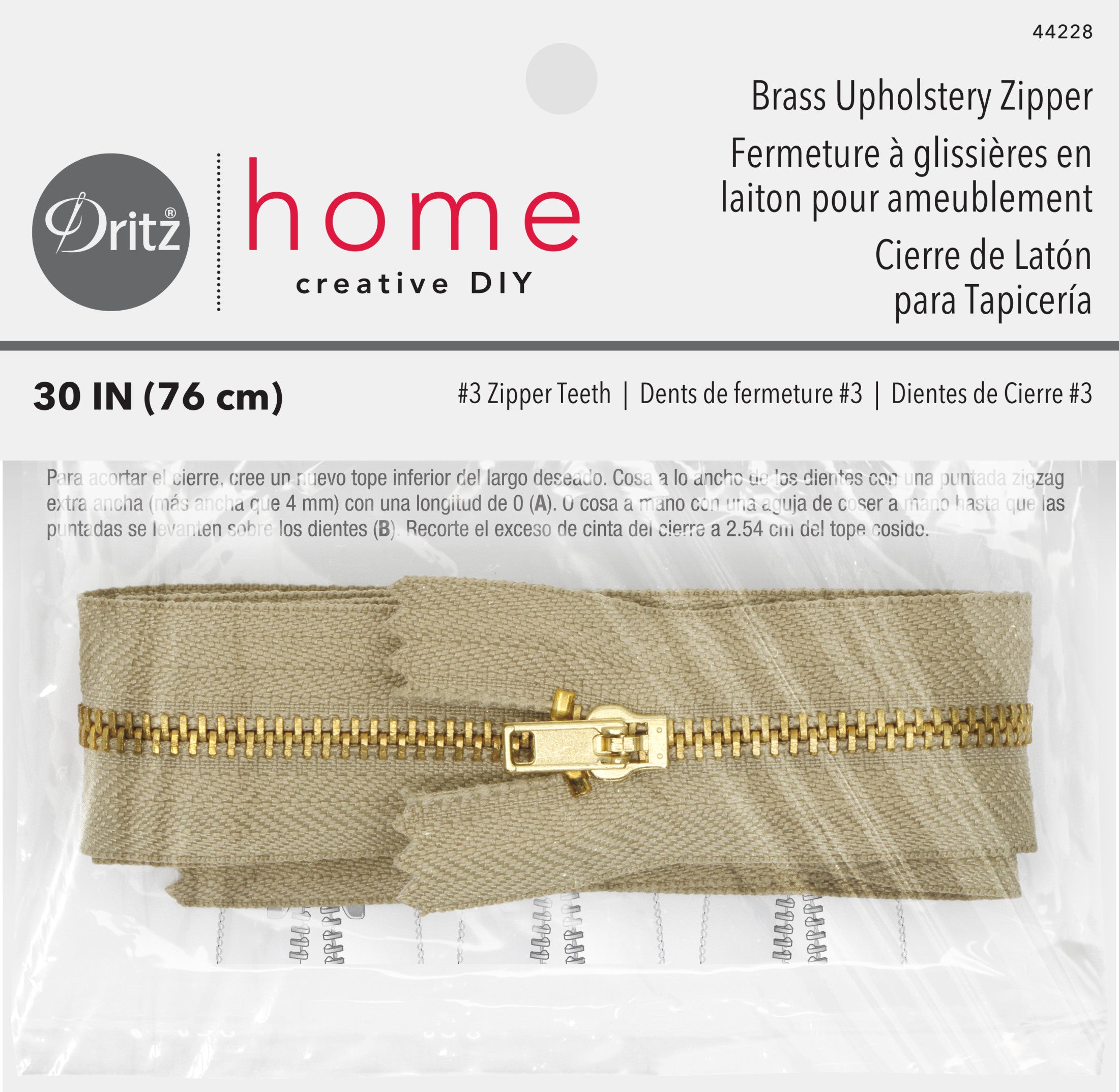 Dritz fermeture laiton beige 60,9 cm pour housse et coussin