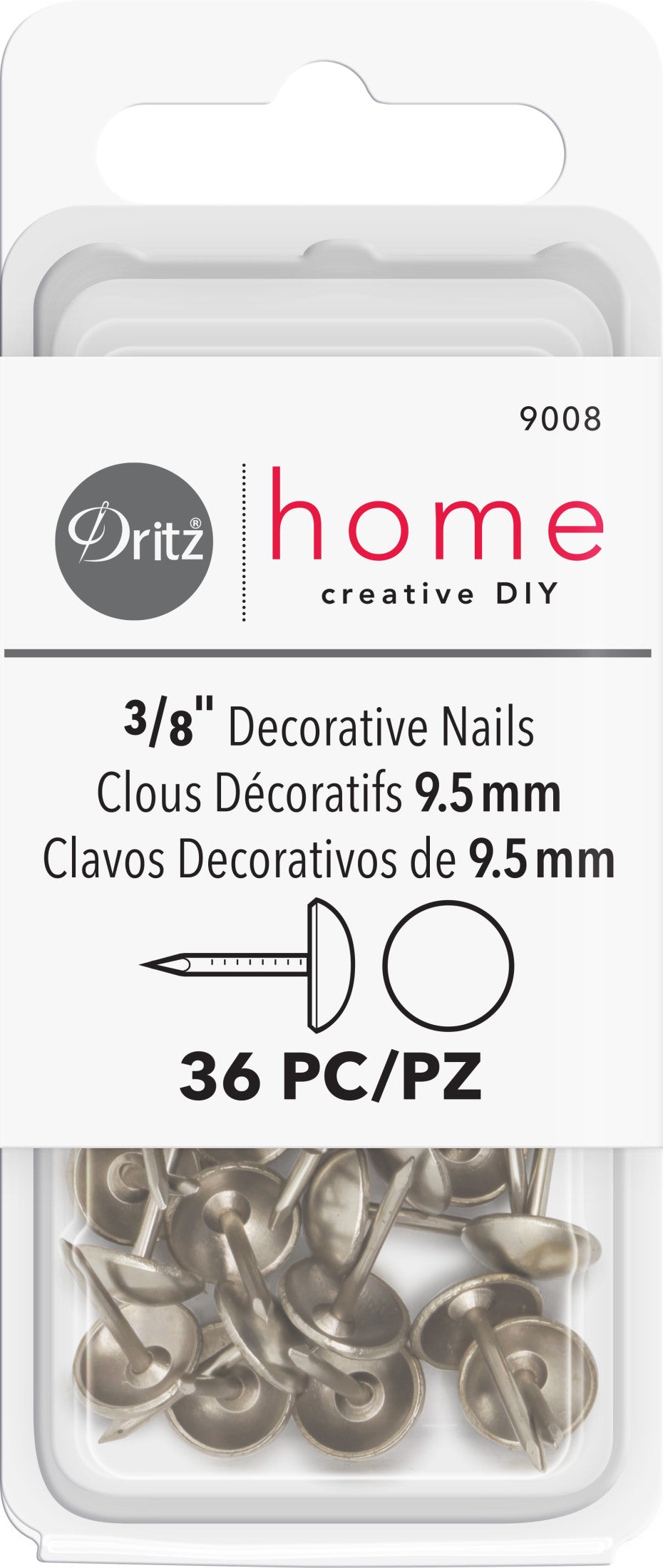 Dritz clou décoratif tête ronde nickel 9,5 mm lot 36