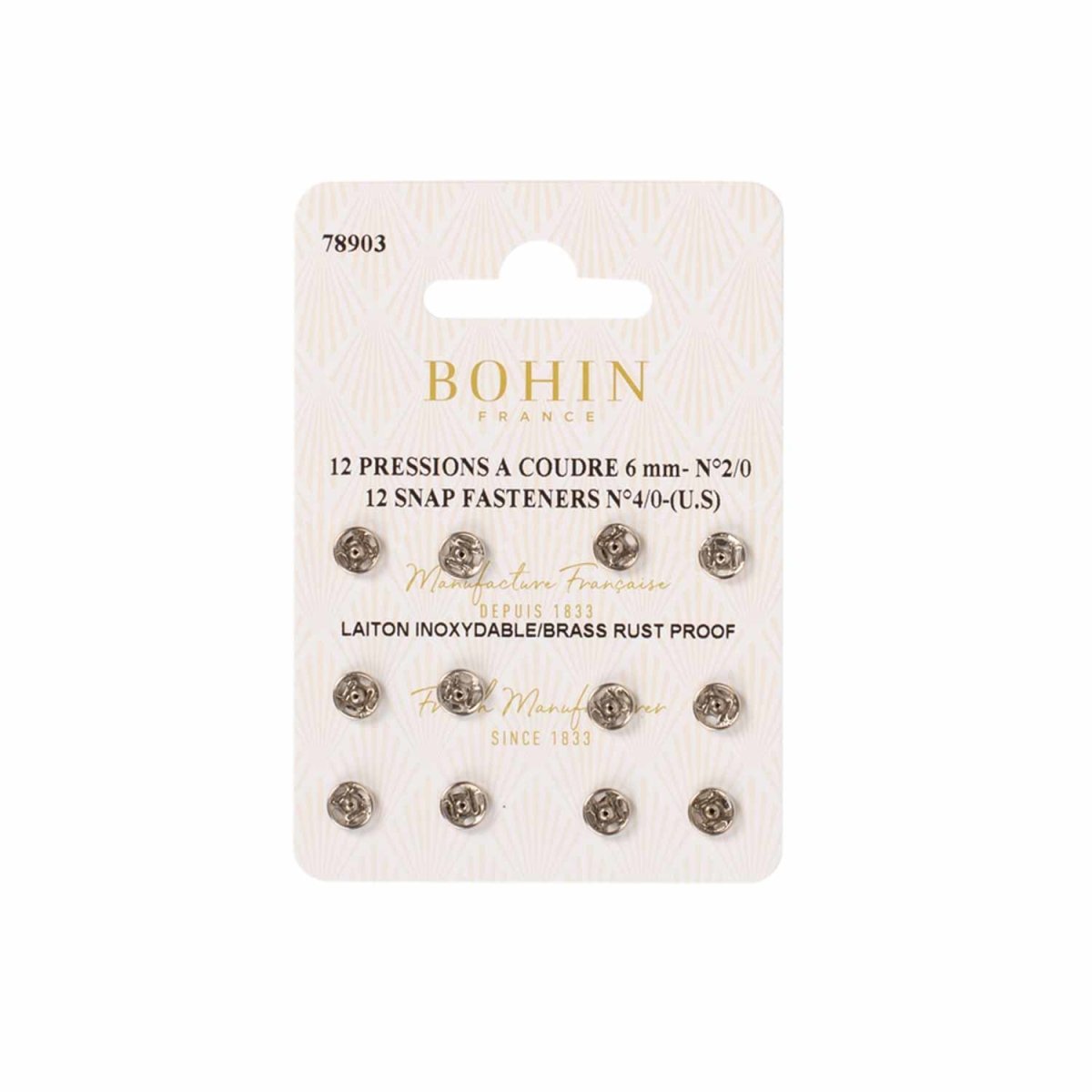 Bohin Boutons et pressions à coudre argent 8 mm