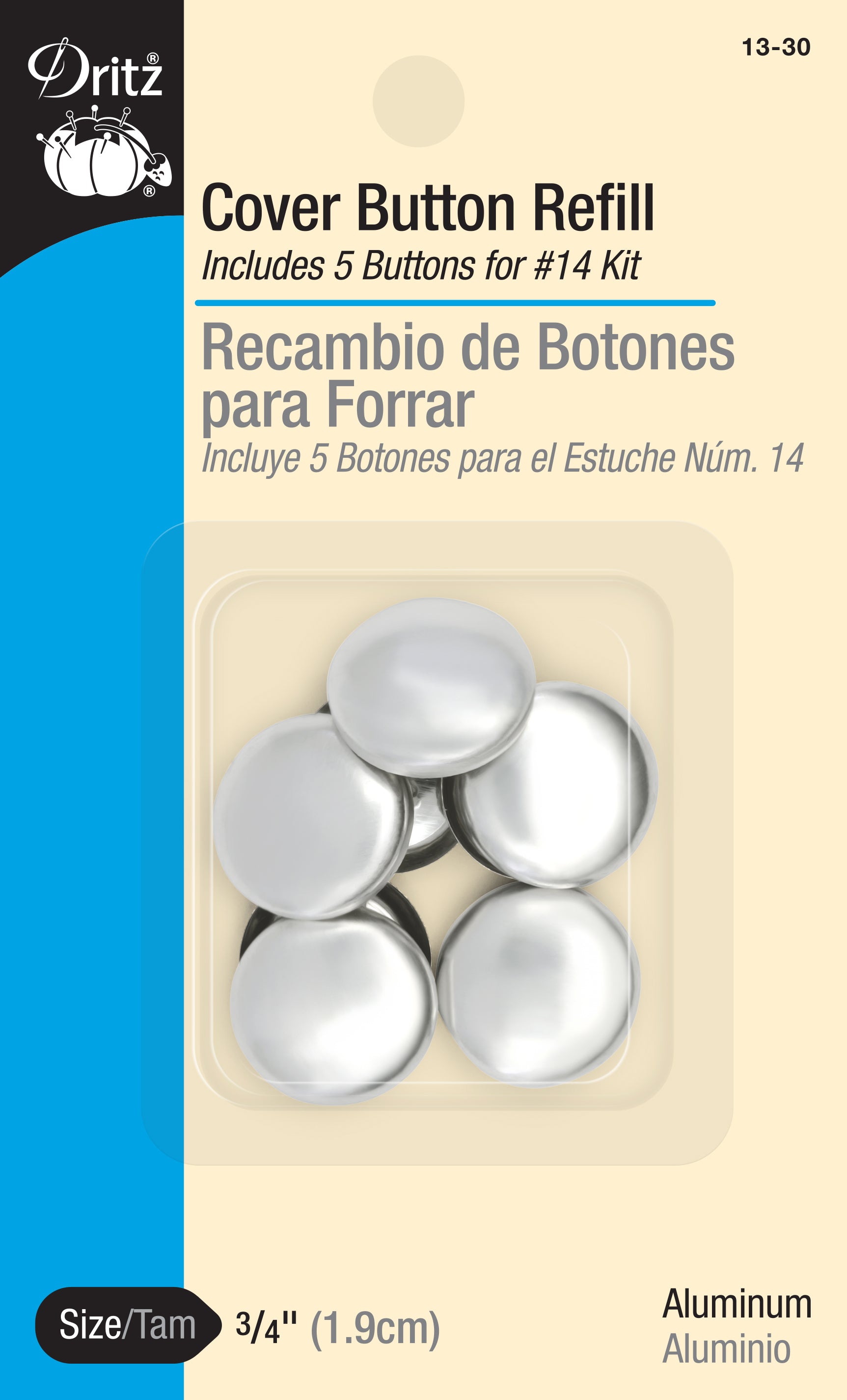 Dritz Recharge Boutons à Recouvrir 15 mm Argent Tissu