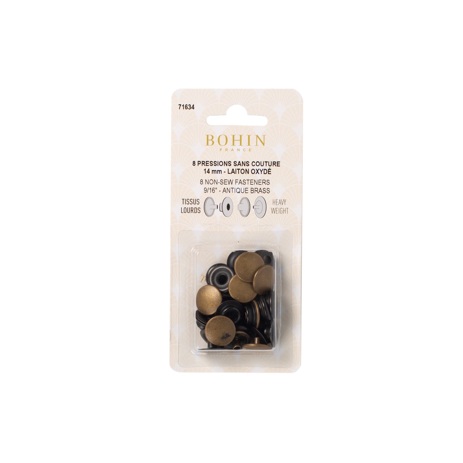 Bohin Boutons et pressions sans couture 14 mm argent x8