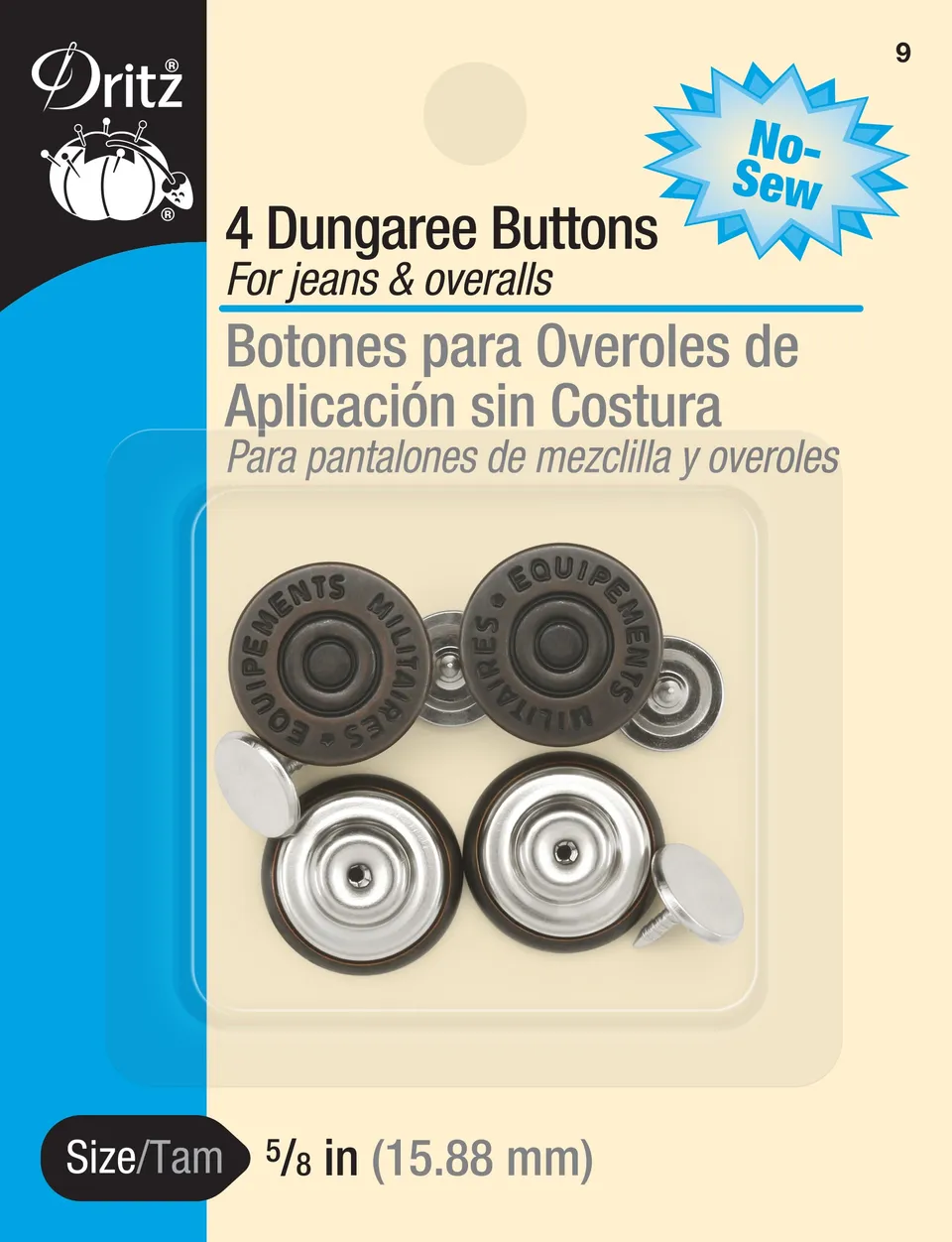 Dritz Boutons Salopette Jean 5/8" Cuivre x4 sans couture