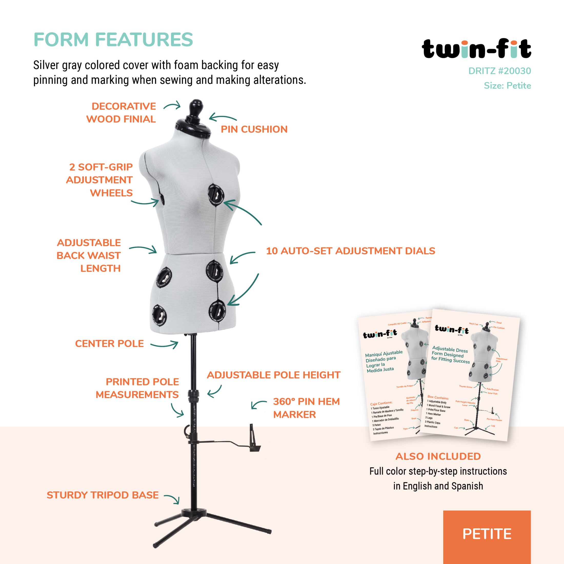 Dritz Twin-Fit mannequin couture réglable taille M