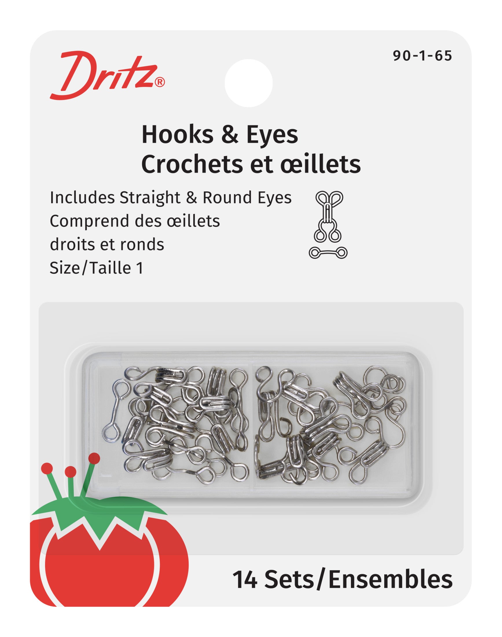Dritz agrafes crochets et yeux nickel 14 pc taille 1