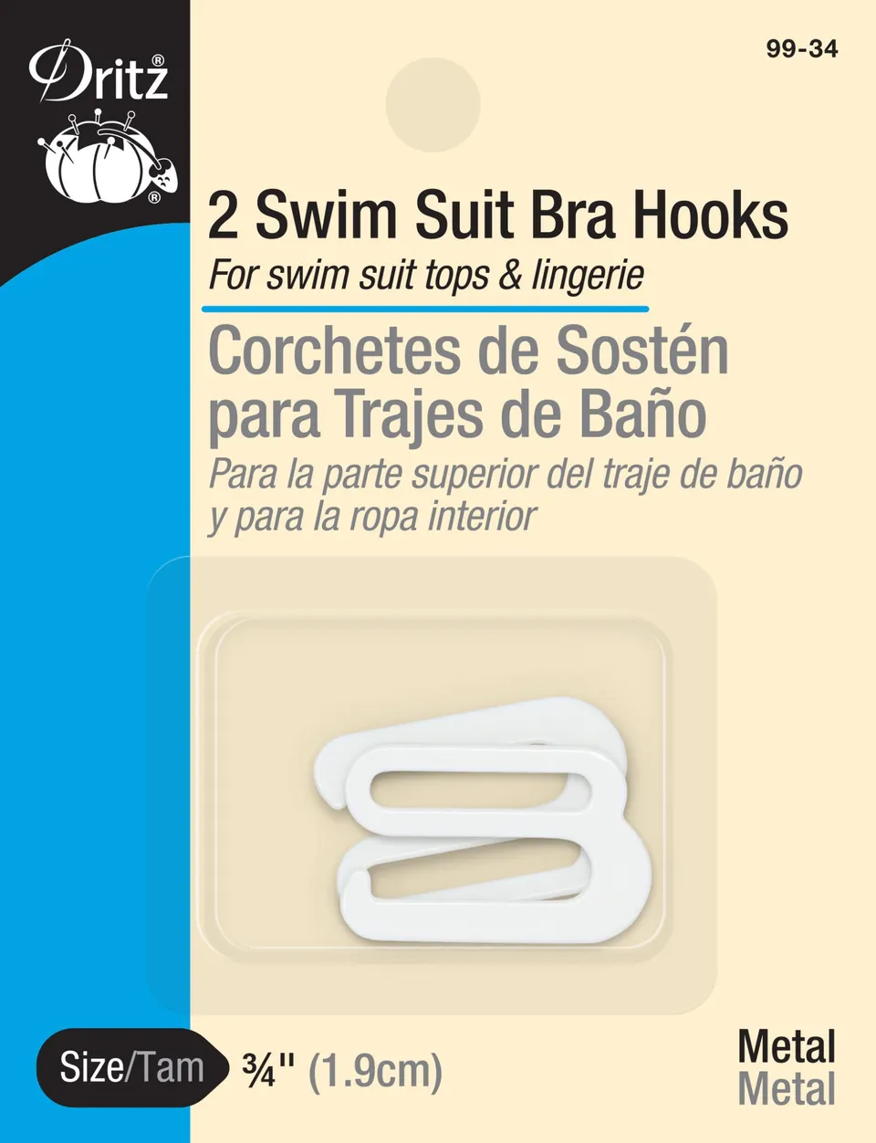 Dritz 99-34 agrafes maillot bain métal blanc 3/4 pouce