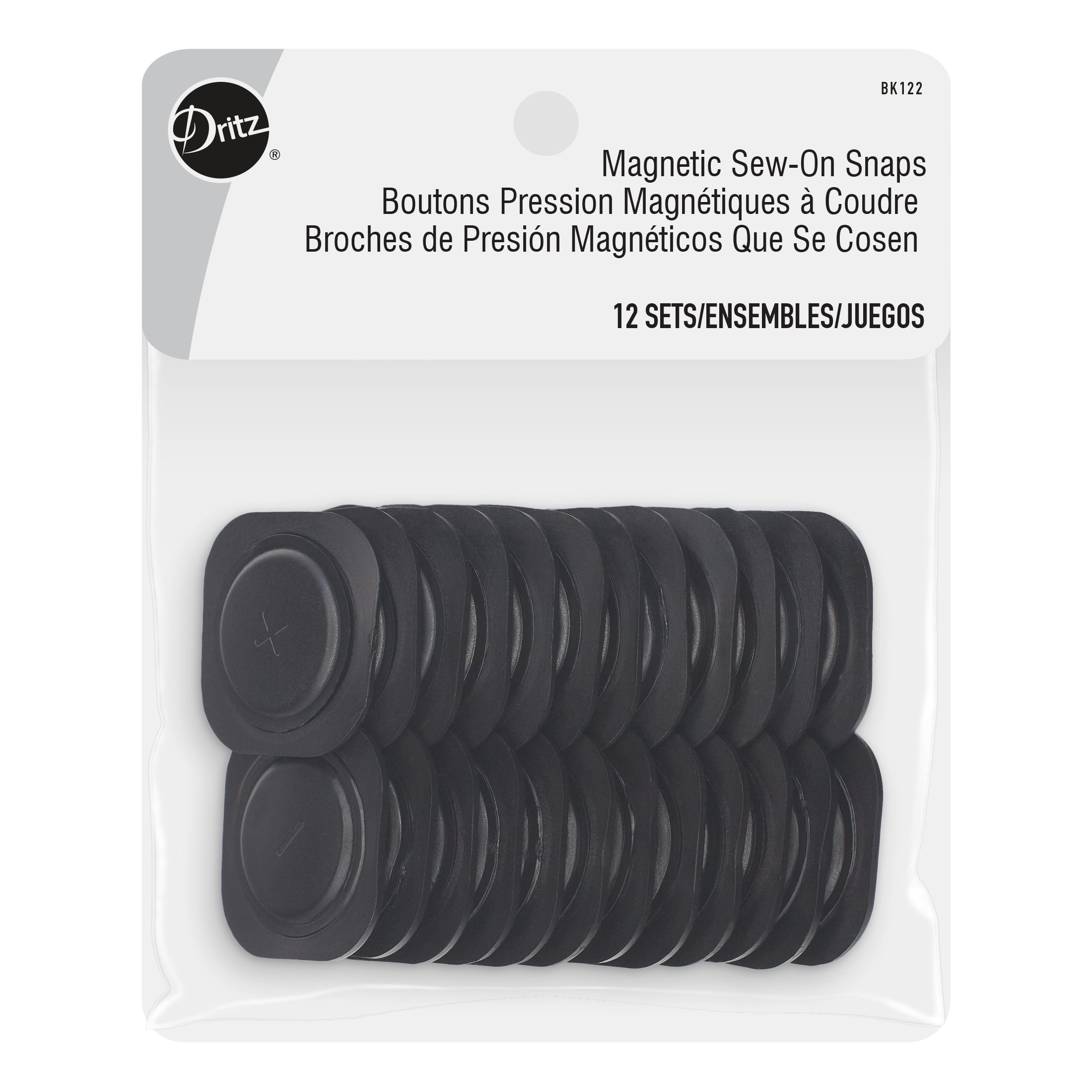 Dritz boutons magnétiques à coudre carrés noirs 28 mm lot 12