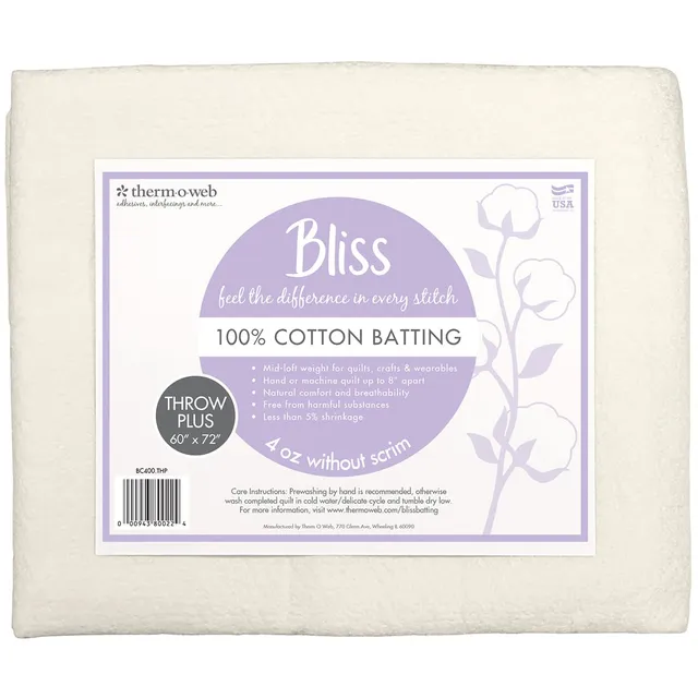 HeatnBond Bliss Molleton Coton Throw Plus 60x72 100% Coton