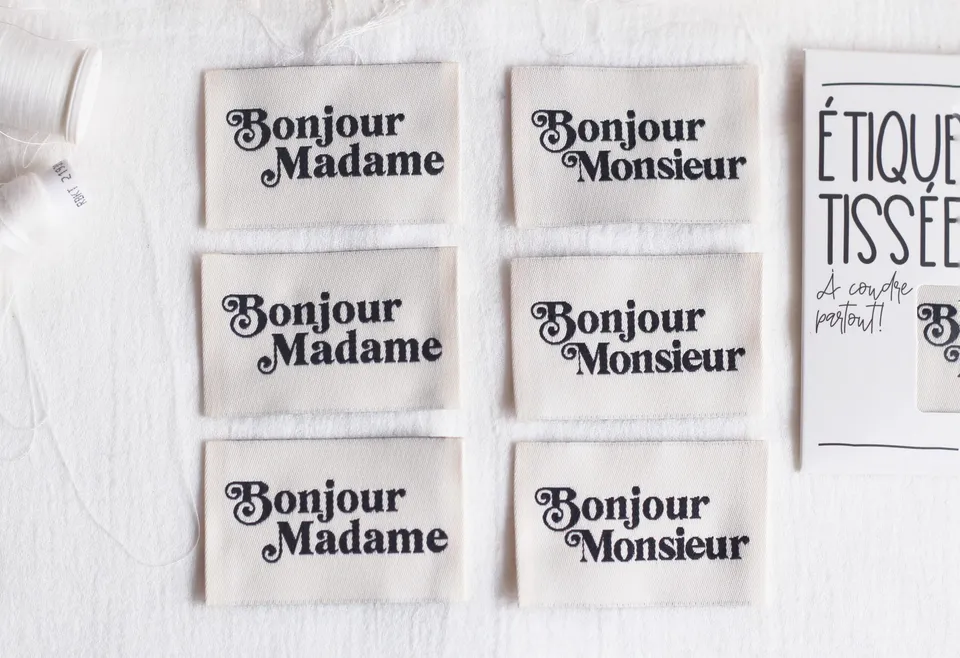 La Petite Maison Couture Bonjour Mme Mr Noir étiquette à coudre x6 écru