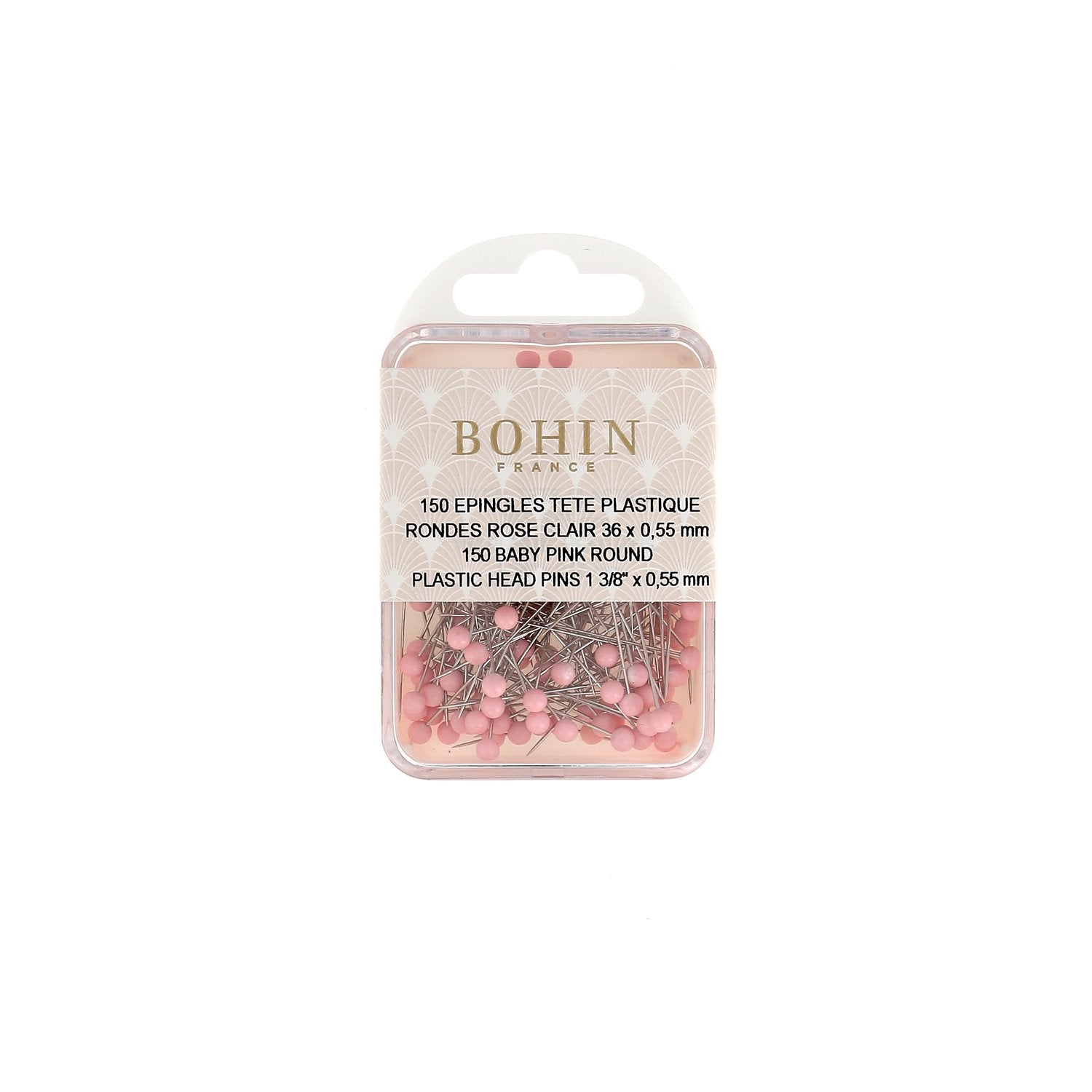 Bohin Épingles tête plastique rose Pastilles fuchsia boîte 100