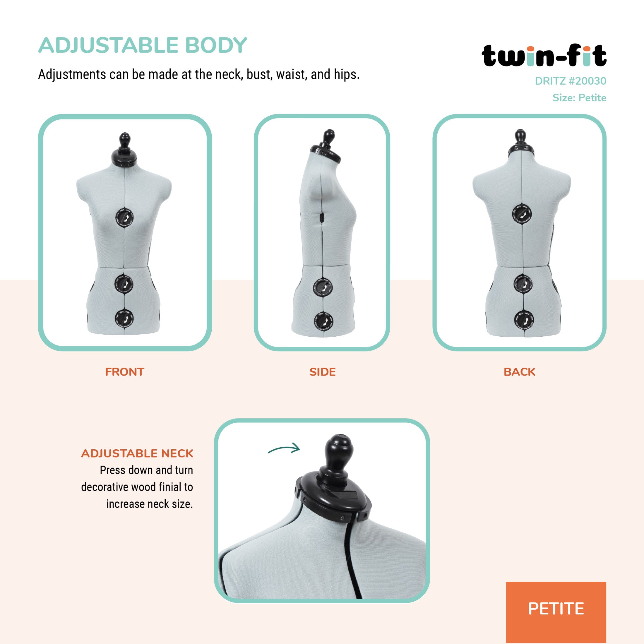 Dritz Twin-Fit mannequin couture réglable taille M