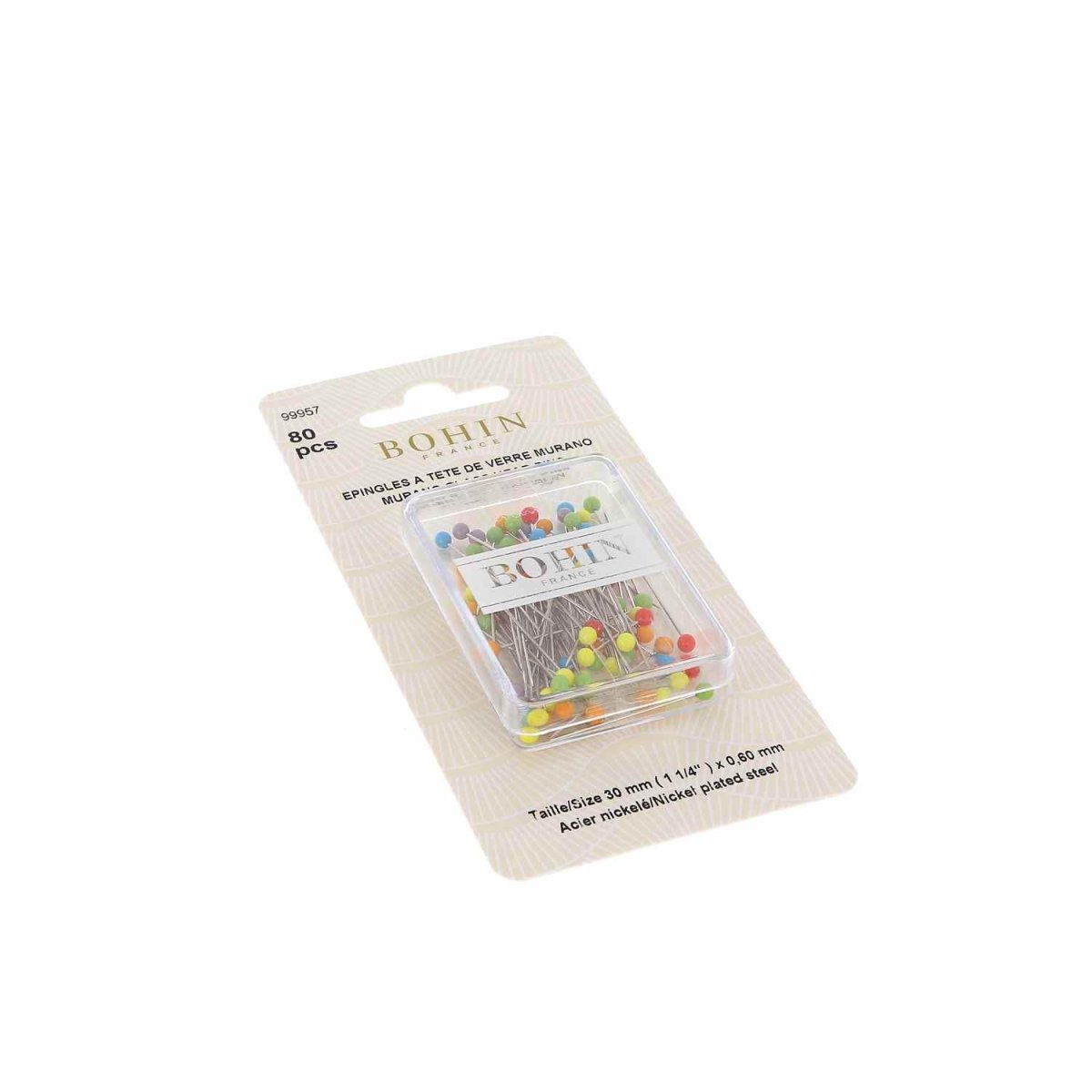 Bohin Épingles tête verre extra-fines 30 mm 80 pièces arc-en-ciel