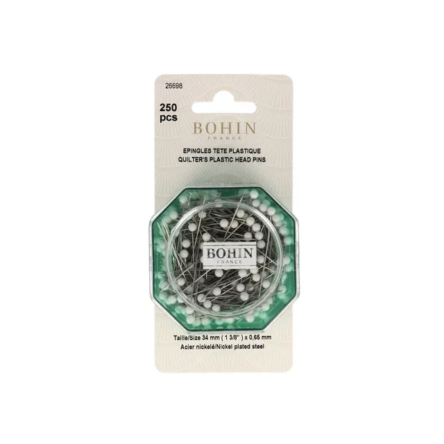 Bohin Épingles tête plastique blanche 34 mm boîte 250