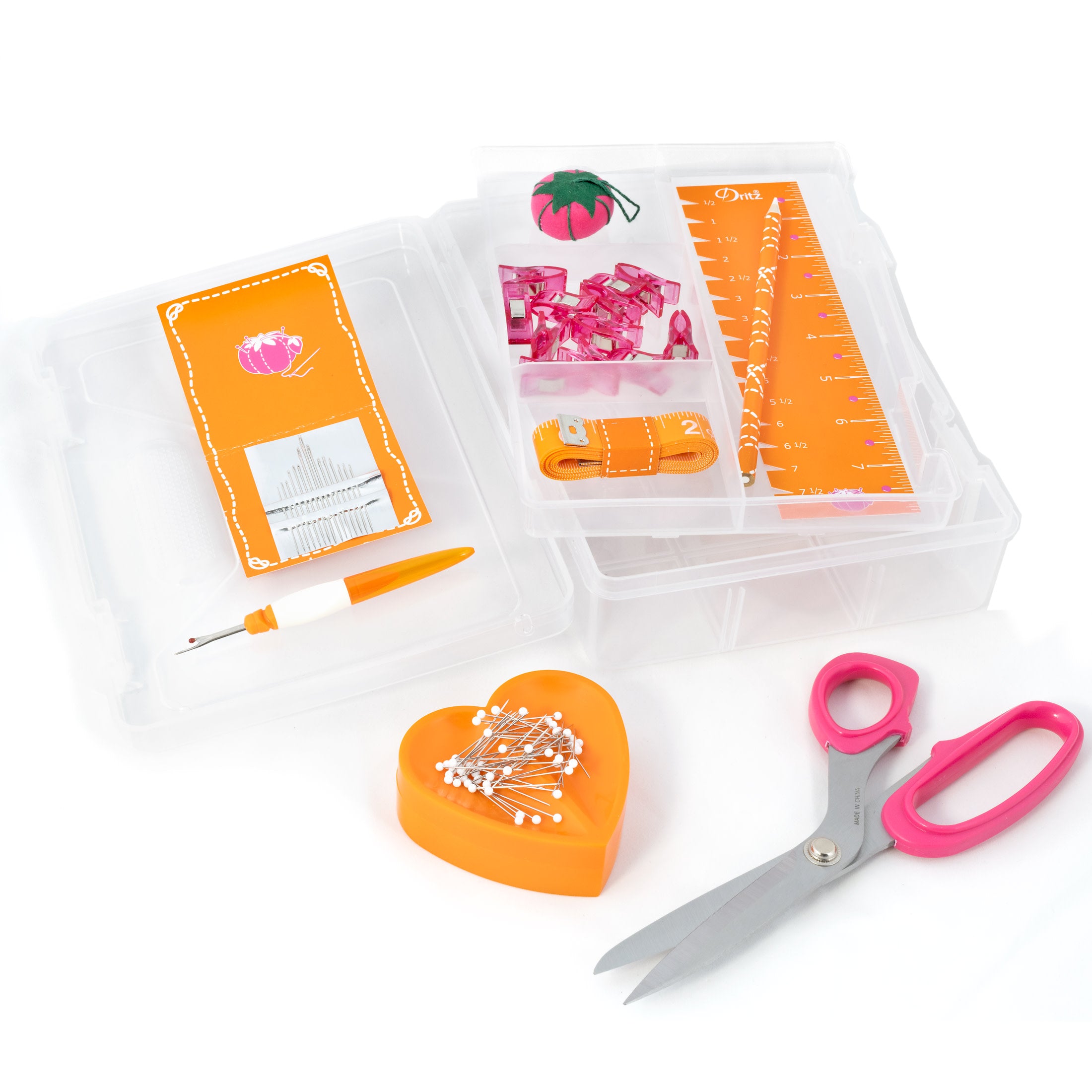 Dritz Essential Sewing Box Kit boîte couture orange complète