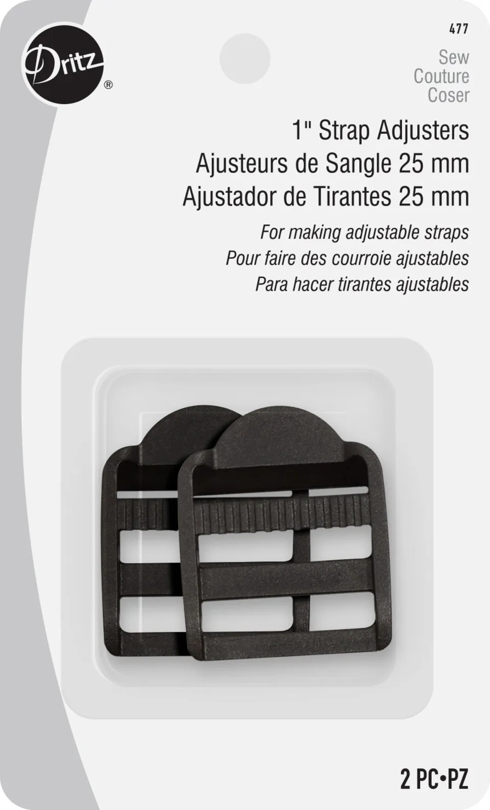 Dritz 477 boucles réglables sangle 25 mm noires 2 pc