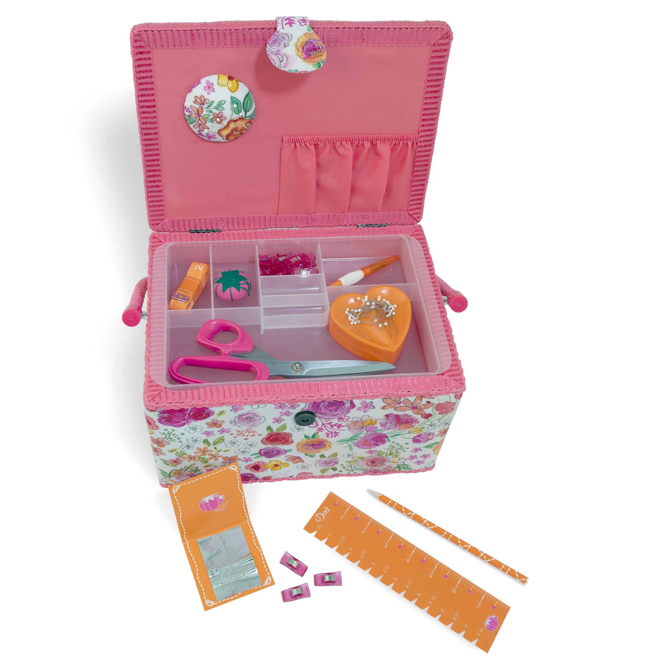 Dritz Sewing Baskets panier couture large rose orange lot